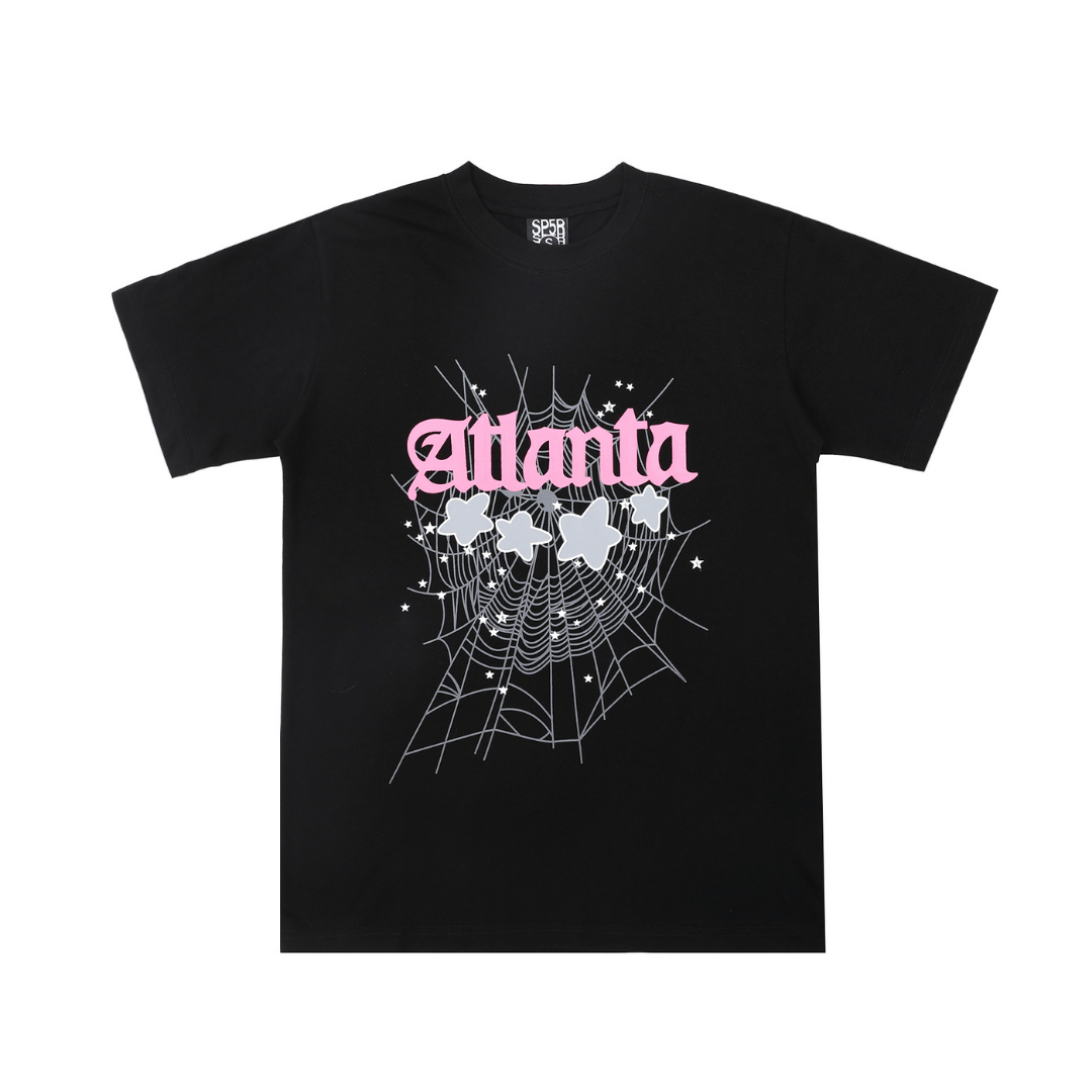 SP5DER T-SHIRT - ATLANTA TEXT WEB - BLACK