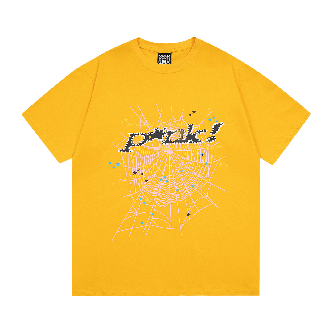 SP5DER T-SHIRT - PINK TEXT WEB - YELLOW