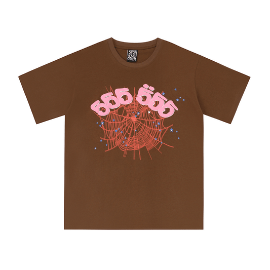 SP5DER T-SHIRT -  555 PINK  WEB - BROWN